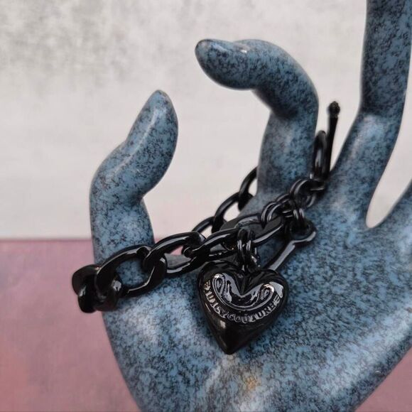 Juicy Couture Y2K Rare Black!! Enamel Puffy Heart Starter Vintage Charm Bracelet - Picture 5 of 8
